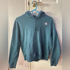 Teal green, champion hoodie.